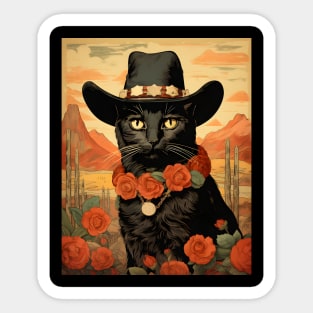 Retro Vintage Cowboy Black Cat - Whiskered Wild West Adventure Sticker